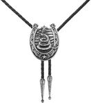 Superkred Bolo Tie for Men - Bolo Tie Necktie, Don't Tread On Me Western Style Vintage Accessories, Rattlesnake Leather Necktie Rope Cord (Rattlesnake-Silver)