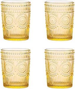 Amzcku Amber Drinking Glasses Set of 4, Vintage Glassware 10 oz- For Cocktails, Mixed Drinks, Whiskey, Beverage, Water, Milk and Juice