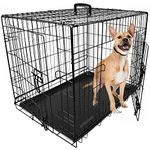 DogCrates+ Medium Foldable Dog Crate with 2 Doors, Non-Chew Plastic Removable Tray, 30-Inch Black