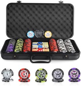 ORIENGEAR Poker Chip Set with Denominations, 300 PCS 14 Gram Clay Composite Casino Chips with ABS Case & 2 Decks of Plastic Cards, for Texas Holdem Blackjack Gambling Games