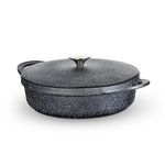 Tower T900191 Shallow Casserole Dish with Aluminium Lid, Lightweight Cast Aluminium, 28cm, Black, Graphite