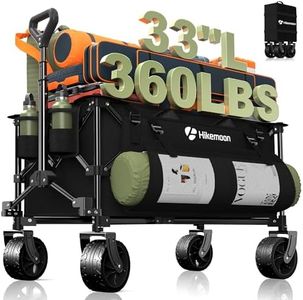 Hikemoon 150L Collapsible Wagons Carts Foldable, 360LBS Heavy Duty Folding Beach Cart with Big All-Terrain Wheels, Portable Utility Wagon for Grocery, Shopping, Garden, Sports, Camping, Black