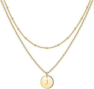 IEFWELL Gold Initial Necklaces for Women, 14K Gold Filled Initial Necklaces for Women Girls Letter Necklaces for Women Gold Coin Necklaces for Women Teens Girls Gold Jewelry（J）