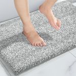 Yimobra Bathroom Rugs Mat, Extra Soft Comfortable Bath Rugs, Non-Slip, Water Absorbent and Thick Bathroom Floor Mats, Machine Washine, Shaggy Rugs for Shower Bathtubs, 32" x 20", Grey&White