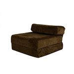 Panana Single Fold Out Z Bed Chair Comfortable Jumbo Cord Fabric Futon Sofa Folding Mattress for Guest Adult Kids Brown