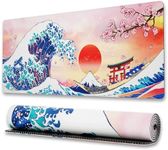 Extended Gaming Computer Mouse Pad, Large Pink Mouse Pad for Desk, Cute Anime Japanese Cherry Blossom Desk Pad for Keyboard and Mouse, White, 31.5 x 11.8 x 0.12 inches