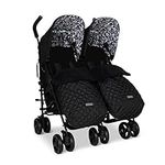 Cosatto Supa Dupa Double Stroller – Pushchair from Birth 0-25kg, Lightweight, Compact Fold, with Footmuffs, Cup Holder & Raincovers (Black Silhouette)