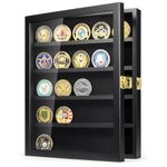 Military Challenge Coin Display Case, Coin Display Holder Wall Mount with Removable Shelves, Shadow Box for Medals Pin Badges Buttons