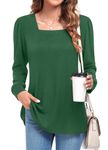 Findsweet Women's Puff Long Sleeve Tops Dressy Casual Square Neck T-Shirts Blouse Loose Comfy Tunic Tops for Leggings L, Green