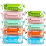 10-Pack Glass Food Storage Containers (A Set of Five Colors), Meal Prep Containers with Lids for Kitchen, Home Use - Airtight Glass Lunch Boxes