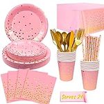 Pink & Gold Party Tableware Set, 19