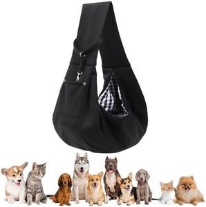 Puppy Sling Carrier for Small Dogs - Breathable Reversible Pet Sling with Storage Pocket, Hands-Free Dog Carrier for Travel/Shopping/Walking, Comfortable Cat & Puppy Sling (Black)