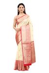 Enthone Women's Heavy Banarasi Art Silk Saree With Unstitched Blouse Piece(White)