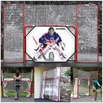 EZGoal 4' x 6' Hockey Folding Steel 2" Goal with 10' x 6' Backstop, 4 Targets Nets, a New Shooter Tutor and Wheels to Help Move The Goal, Red, (67099)