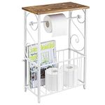 MyGift White Scroll Design Bathroom Table w/Toilet Paper Holder & Magazine Bin