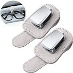 2 Packs Car Glasses Holder Universal Car Visor Sunglasses Holder Clip Leather Eyeglasses Hanger and Ticket Card Clip Eyeglasses Mount for Car (Beige)