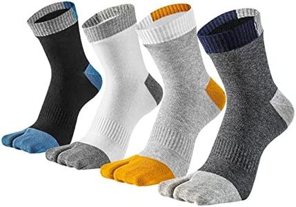Men's Tabi Socks Flip Flop Split Toe Big Toe Cotton Crew Grip Athletic 4 Pack, 4 Color C, One Size