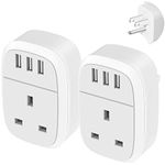 UK to US Adaptor Plug 2 Pack, USA Travel Adapter with 3 USB Ports, American Thailand Mexico Colombia Grounded Charger, 4 in 1 Plug Adapter from UK to USA for Phone, Pad, Android, Samsung (Type B)