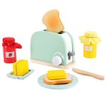 WHOHOLL Kitchen Set for Kids, 11Pcs Wooden Pop-Up Toaster Set, Toy Food for Kids Play Kitchen, Play Kitchen Accessories for Toy Kitchen Pretend Play, Gift for Girls Boys Early Learning