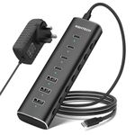 RSHTECH 36W Powered USB C Hub, 10Gbps USB-C 3.2 Aluminum 7-Ports Data Hub (4C+3A) with 12V/3A Power Adapter and 3.3Ft Detachable USB C Cable (RSH-H7C4)