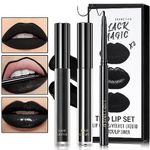 Black Matte Liquid Lipstick,3 in 1 Black Lip Liner and Lipstick Set,Matte Lip Gloss Long Lasting Moisturizing Velvet Lipgloss Make Up Gift Set Cosplay Goth Halloween Special Effects Makeup Kit