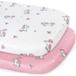 Bassinet Fitted Sheet(33" x 20"), Bassinet Sheets 2 Pack, Compatible with Most Bedside Sleeper Bassinet, Bassinet Sheets with Ultra Soft Microfiber Surface, Pink Print