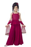 Angel f Studio Girls Embroidered Rayon Crepe Blend Suit with Sharara Pants And Dupatta Set (9-10 Years, Rani)