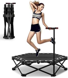 Foldable Mini Trampoline 42" Rebounder Max Load 205KG, Fitness Trampolines with T-Shaped Adjustable Foam Handle, Suitable for Adult and Kids Indoor/Outdoor Workout