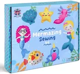 SPROUT & SPARK STUDIO Sewing Kit for Kids, DIY Set for Girls Ages 5+, Beginner,Arts and Crafts,Felt，7 Easy Projects of Stuffed Dolls, Play n Learn,Mermaid,Crochet，Knitting