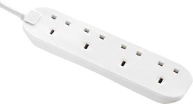Masterplug Four Socket Extension Lead, 1 Metre Cable, Unswitched, 4-Way Plug Extension Cable, Power Strip, Basic Power, White, 13A, 4G, 1m, BFG110N