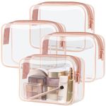 Packism Clear Makeup Bags, 4 Pack Quart Size Travel Bag TSA Approved Bags for Toiletries, Cosmetic Carry on Toilety Toiletry Rose Pin Active Rose Pink 4 Pack