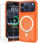 Battery Case for iPhone 17 Pro, 10000mAh Protective Charging Case with Wireless Charging Compatible with iPhone 17 Pro (6.3 inch) Rechargeable Extended Battery Pack Charger Case with Carplay (Orange)