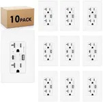 Micmi USB C + A Outlet PD 65W GaN + Power Delivery Receptacle 6.5A, Electric in-Wall Charger, 125 Volt Tamper-Resistant for USB-C Cellphone W/Wallplate UL Listed (10Pack, White, 20Amp 65W USB C+A)