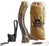 Viking Culture 16 oz. Viking Horn Mug with Beer Opener, Stand, Genuine Leather Belt Holster and Vintage Burlap Bag, Natural Finished with Authentic Medieval Norse Style