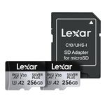 Lexar 256GB (2-Pack) Professional Silver Plus microSDXC Memory Card w/SD Adapter, UHS-I, C10, U3, V30, Full-HD & 4K Video, Up to 205/150 MB/s Read/Write, for Videographers, Gamers (LMSSIPL256G-B2ANU)