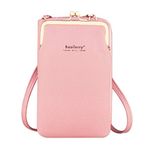 Crossbody Phone Bag PU Leather Phone Purse,Lightweight Small Phone Cross Body Bag for Women with Long Strap&Card Slots - Fit 8 Plus or Phone Less 6.5 Inch(Pink)