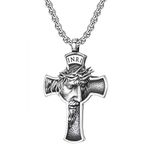 NIGHTCRUZ INRI Jesus Christ Necklace, Cross Pendant Necklace with Crown of Thorns Jesus