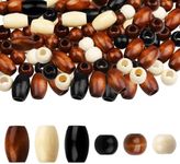 LLMSIX 130PCS Wooden Spacer Beads, Large Hole Dreadlock Hair Braid Beads Wooden Macrame Beads Round and Barrel Wooden European Loose Beads for Hair Braid Jewelry Craft (White, Black, Brown)