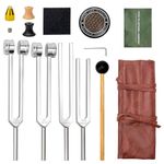 Chakra Tuning Fork Set for Healing (128Hz, 136.1Hz, 256Hz, 384Hz), Weighted & Unweighted Solfeggio Tuning Forks with Storage Pouch and Tuning Fork Activator for Chakra Healing Therapy, Yoga