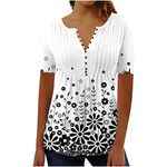 Lightning Deals of Today Women Summer T-Shirt Vintage Printed Graphic Tees Tops Short Sleeve V Neck Tops Blouse Loose Fit Henley Neck Shirts Ladies Plus Size Blouse UK Size Tunic Tops