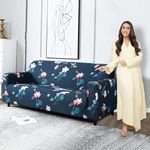 HOKIPO Elastic Stretchable Universal Sofa Cover 3 Seater, Blue Mixed Flowers (AR-4095-D2)