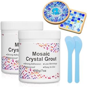 Mosaic Crystal Grout Kit with Scraper, Mosaic Crystal Sealant, Handmade Decorate Tessellated Coasters, No Need to add Water, Perfect for DIY Craft Projects & Tile Accessories (Translucent, 14oz)