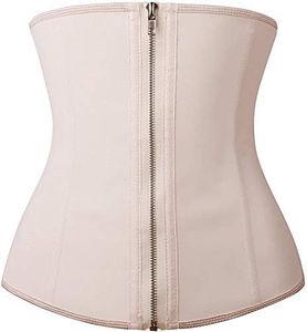 YIANNA Latex Underbust Waist Cincher Zipper & Hook Body Shaper Waist Trainer for Weight Loss, AU-YA2219-Beige-S