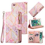 UEEBAI Wallet Case for iPhone 6 6S, Premium Vintage PU Leather Magnetic Closure Geometric Handbag Zipper Pocket Case Kickstand Card Holder Slots TPU Shockproof Flip Case - Pink&Purple