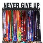 Goutoports Medal Holder Display Hanger Rack Frame for Sport Race Runner-Never Give Up - Sturdy Black Steel Metal Over 60 Medals Easy to Install-HOL30