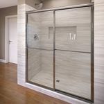 Basco Deluxe Framed Sliding Shower Door, Fits 45-47 inch opening, Clear Glass, Silver Finish