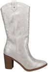MIA Womens Taley Metallic Round Toe Casual Boots Mid Calf High Heel 3" & Up - Silver, Silver, 6.5