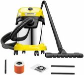 Kärcher WD 3 S V-17/4/20 Wet/Dry Vacuum Cleaner with Cartridge Filter, Fleece Filter Bag, 1000 W, 2 m and Hose Storage, Blow Function, Floor and Crevice Nozzle, Black, Yellow