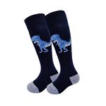 2 Pairs Toddlers Merino Wool Winter Snow Socks Over-the-Calf Kids Boy Girl Ski Snowboard Sock,Dino S