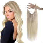 Sunny Hair Wire Hair Extensions Human Hair Invisible Wire Hair Extensions for Women Straight Hidden Hair Extensions with Adjustable Line Ash Blonde to Medium Blonde and Platinum Blonde 16Inch